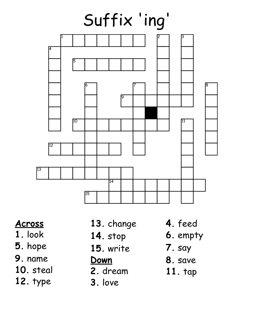 Suffix 'ing' Crossword