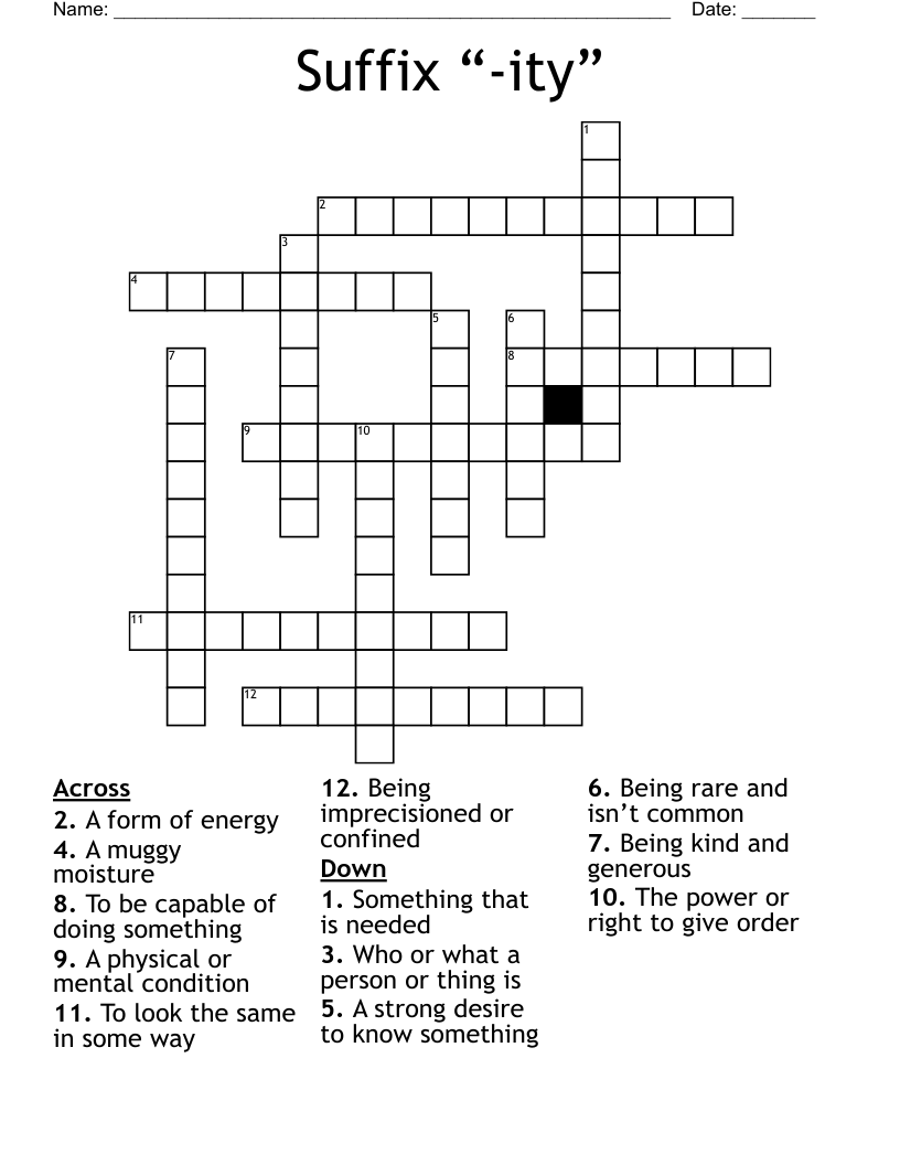 Suffix “-ity” Crossword