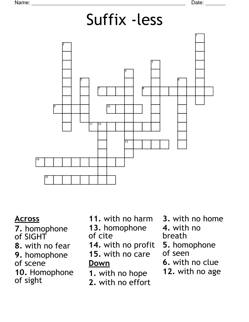 Suffix -less Crossword