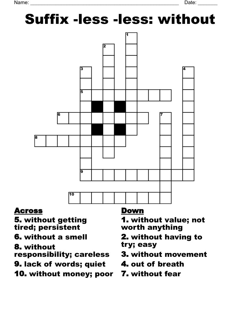 Suffix -less -less: without Crossword