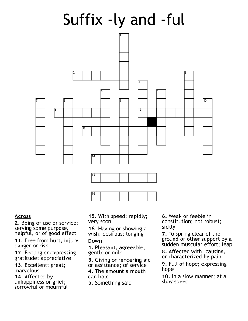 Suffix -ly and -ful Crossword