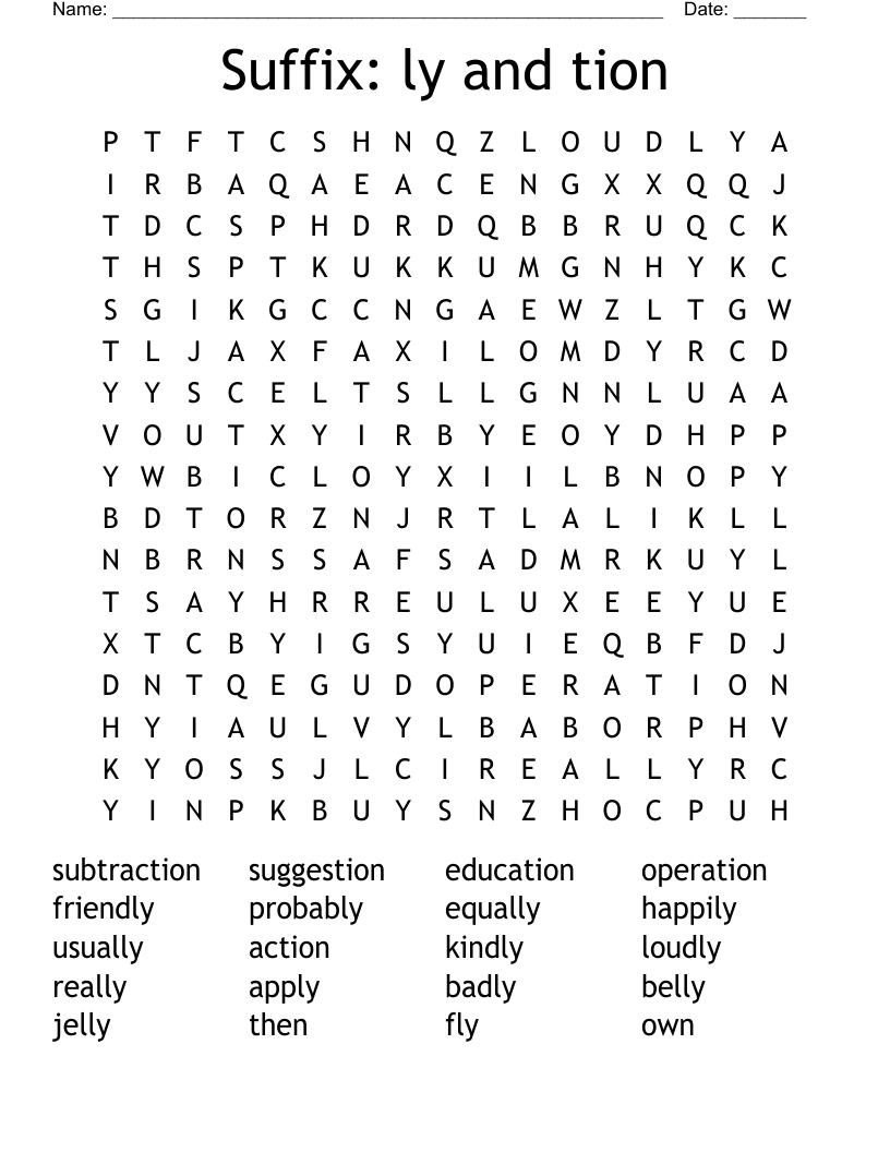 Suffix: ly and tion Word Search
