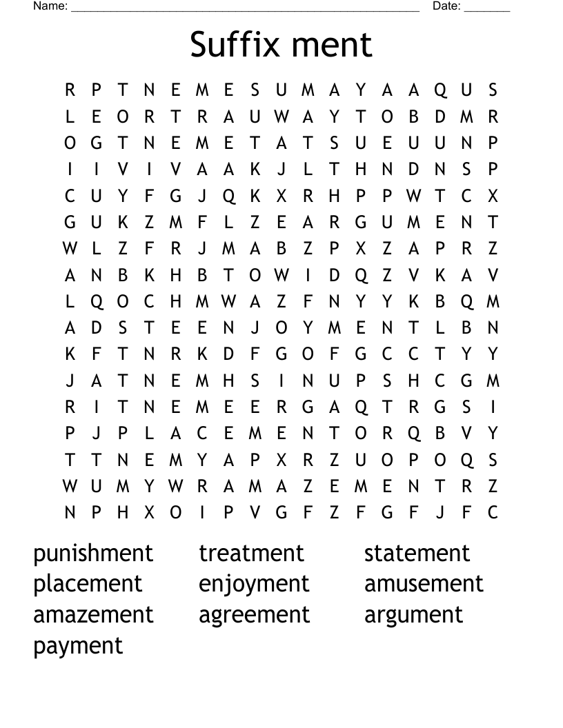 Suffix ment Word Search