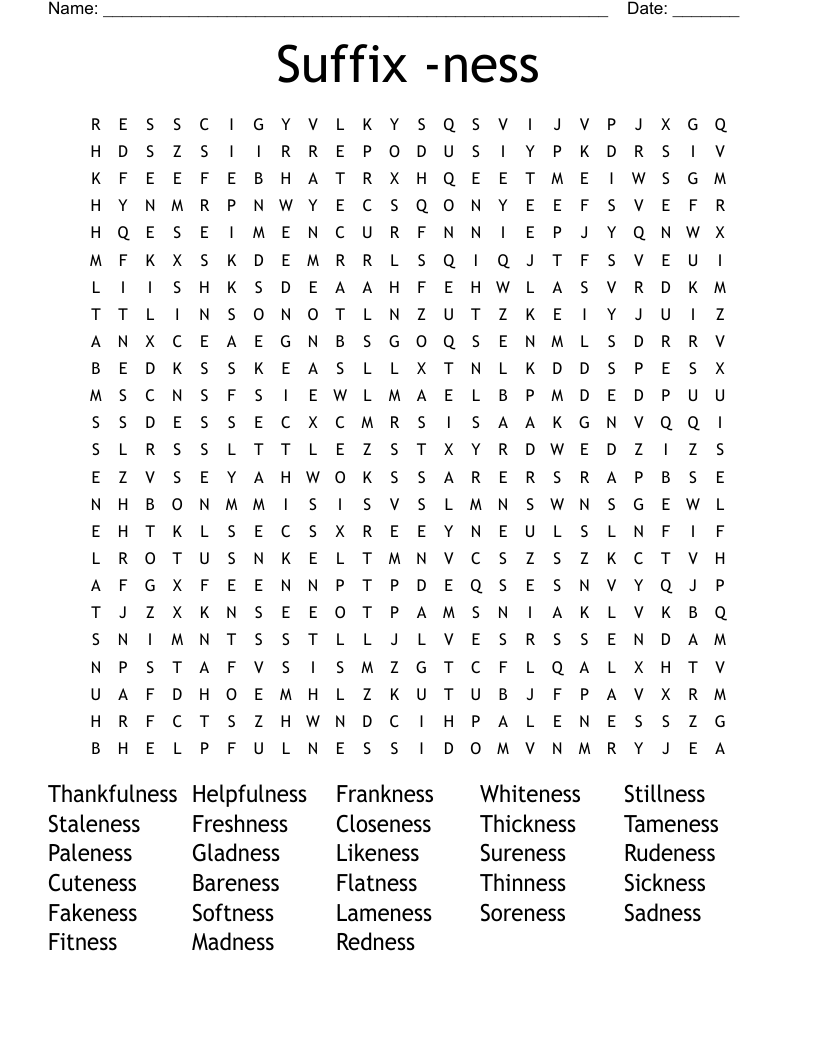 Suffix -ness Word Search