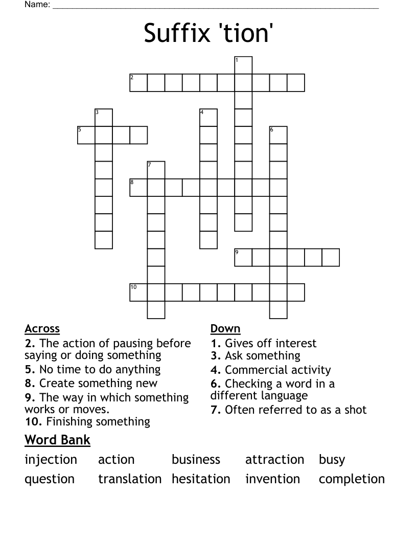 Suffix 'tion' Crossword