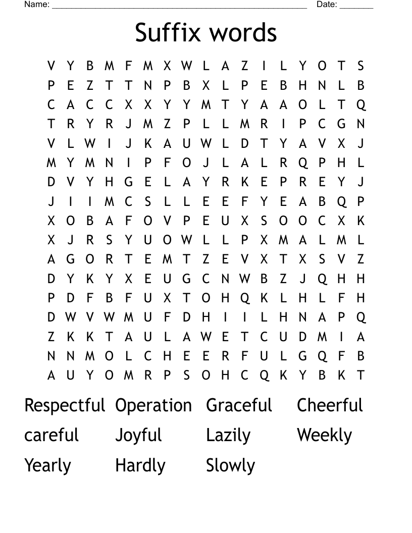 Suffix words Word Search