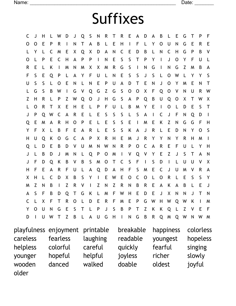 Suffixes Word Search