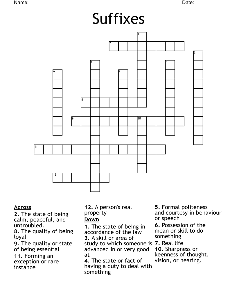 Suffixes Crossword