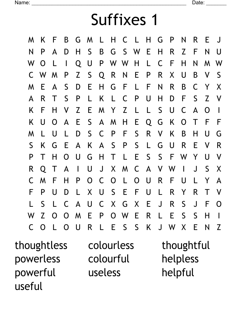 Suffixes 1 Word Search