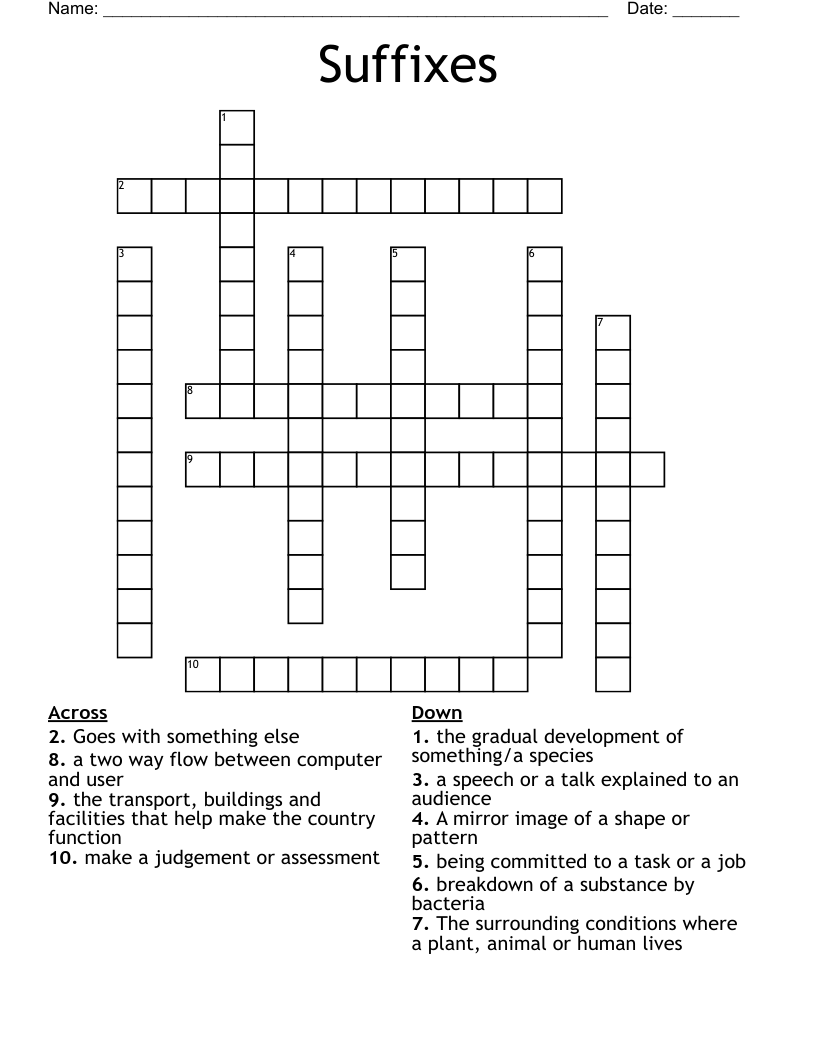 Suffixes Crossword
