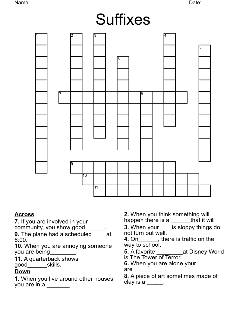 Suffixes Crossword
