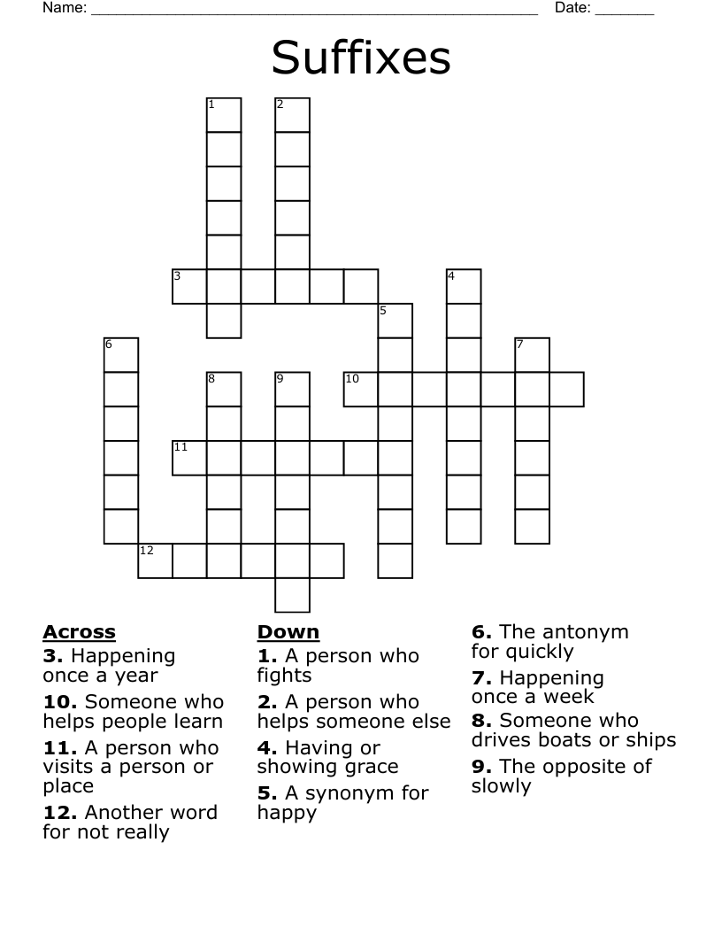 Suffixes Crossword