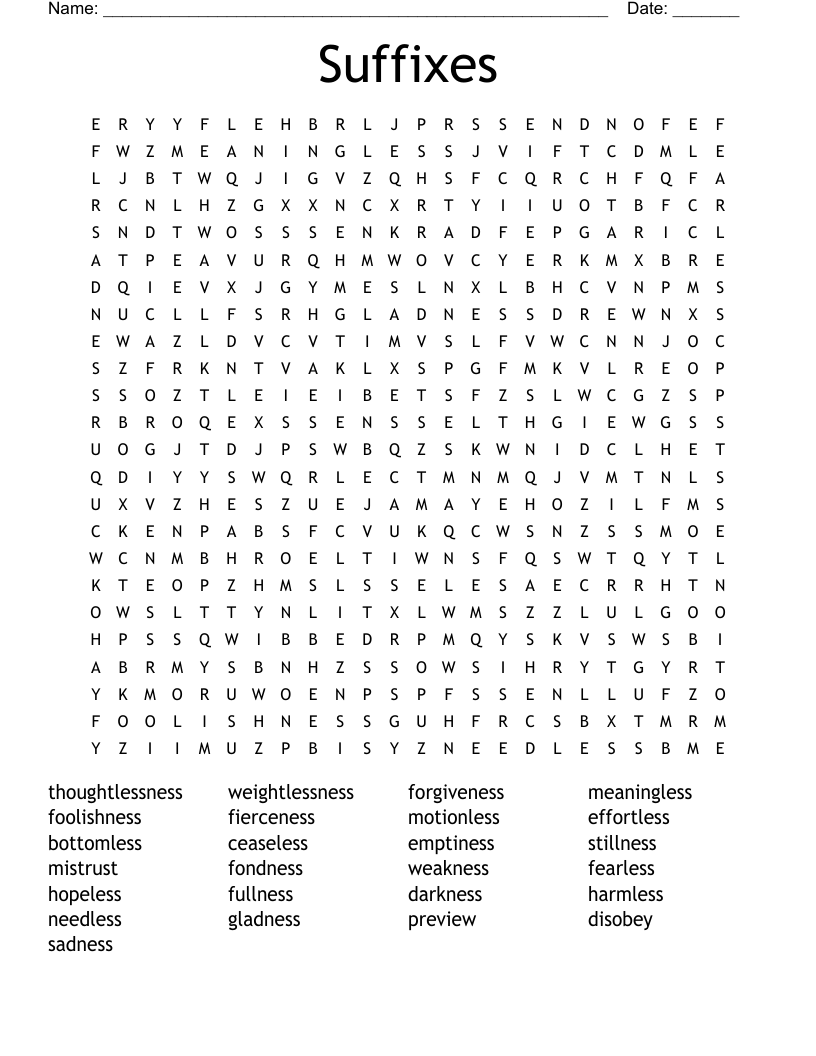 Suffixes Word Search