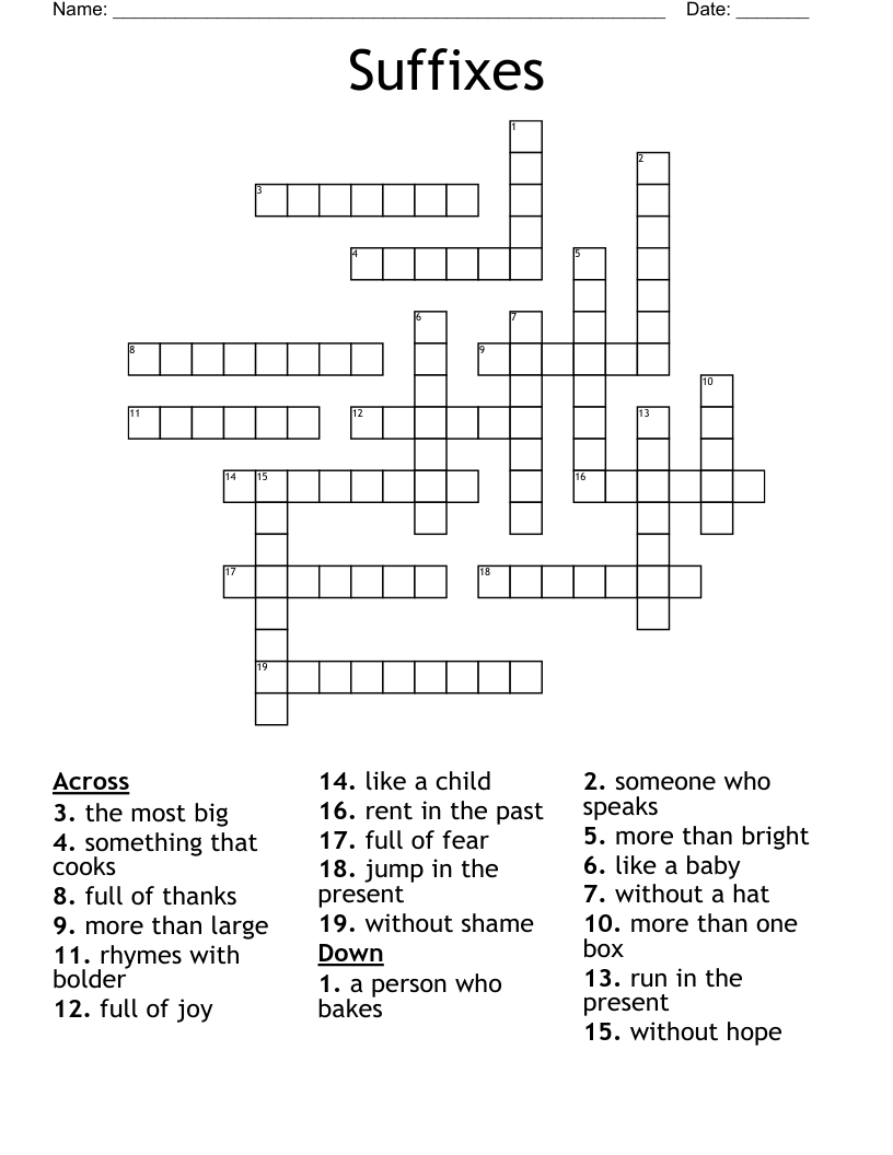 Suffixes Crossword