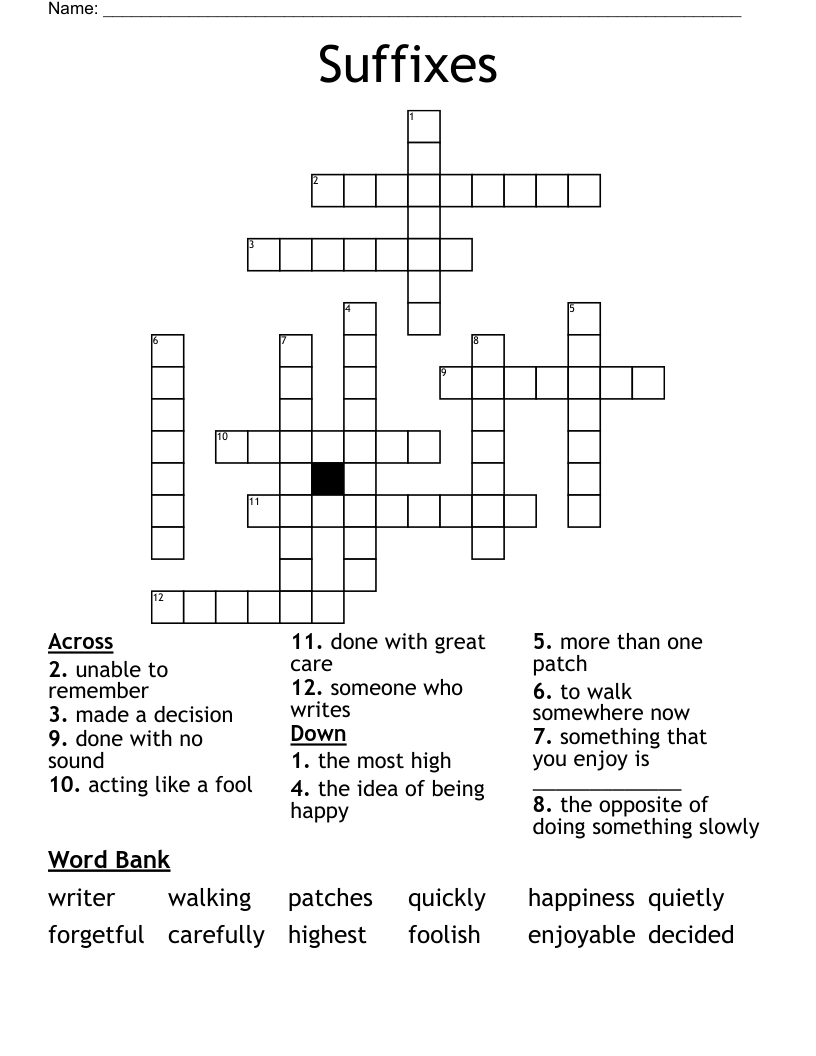 Suffixes Crossword