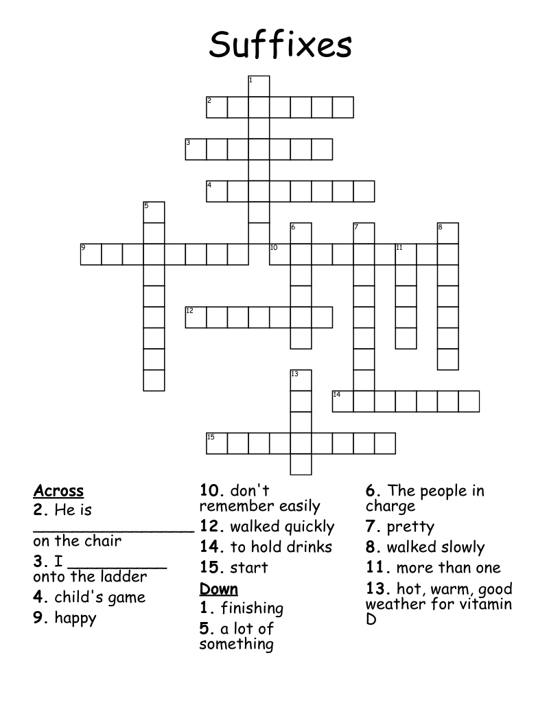 Suffixes Crossword