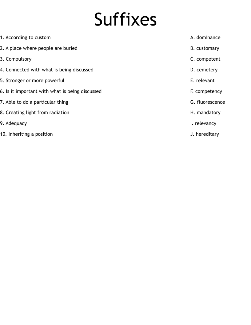 Suffixes Worksheet