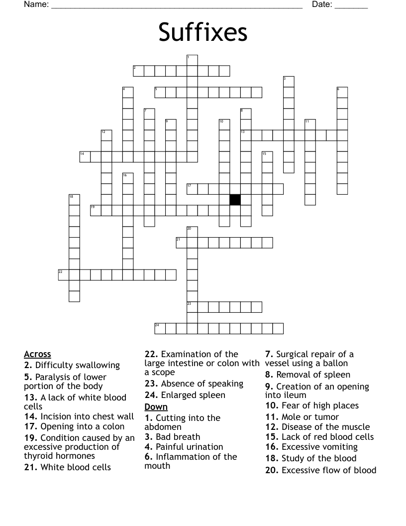 Suffixes Crossword