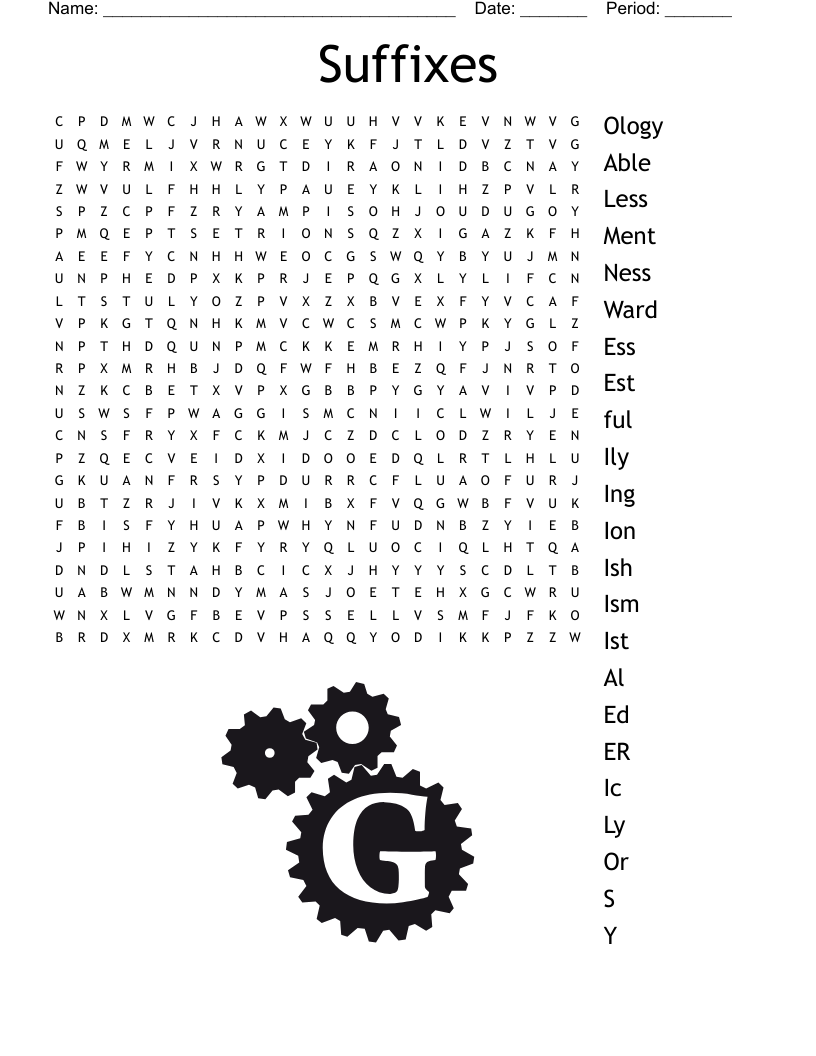 Suffixes Word Search