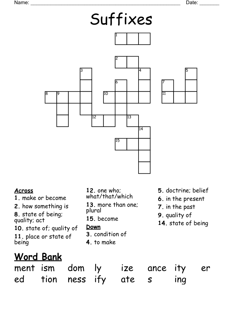 Suffixes Crossword