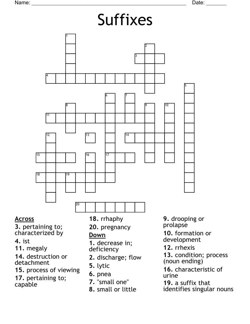 Suffixes Crossword