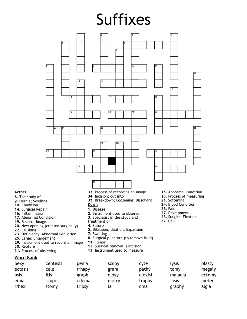 Suffixes Crossword