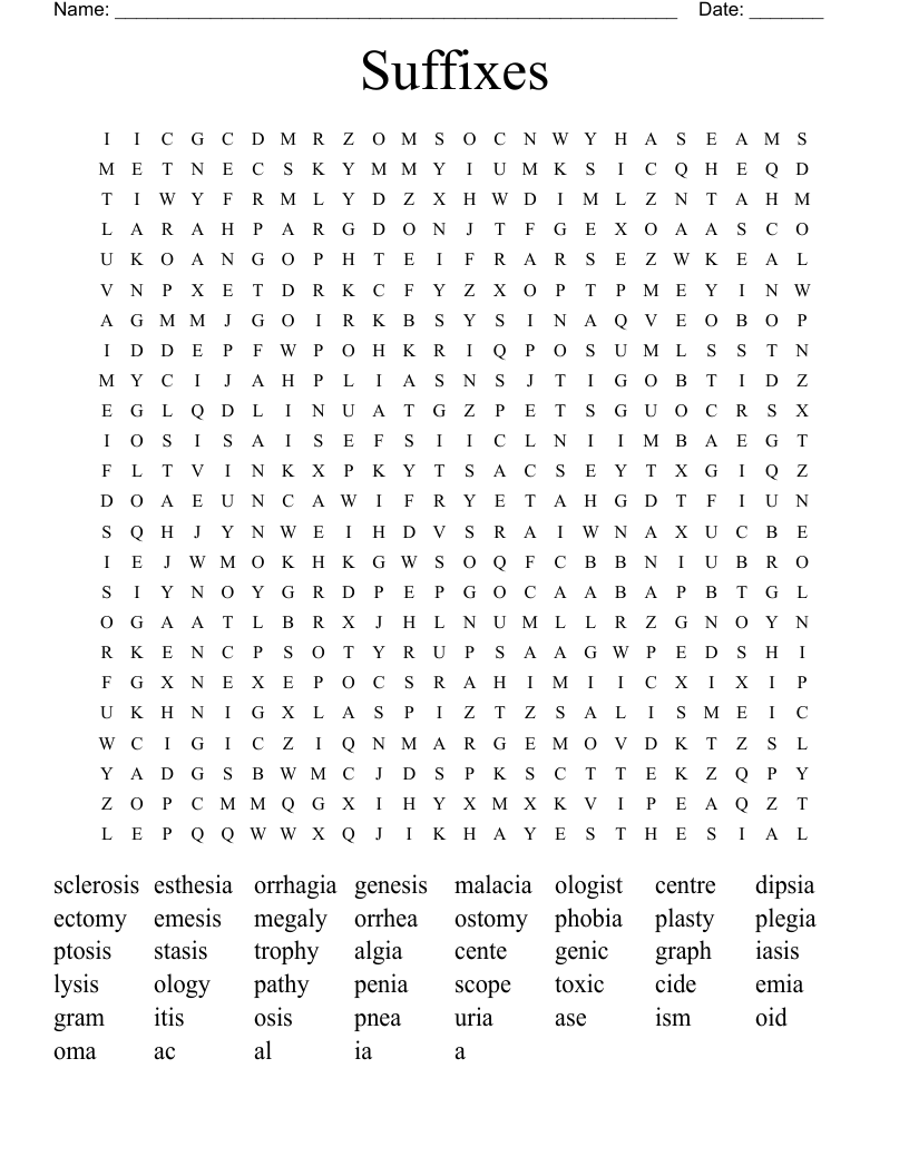 Suffixes Word Search