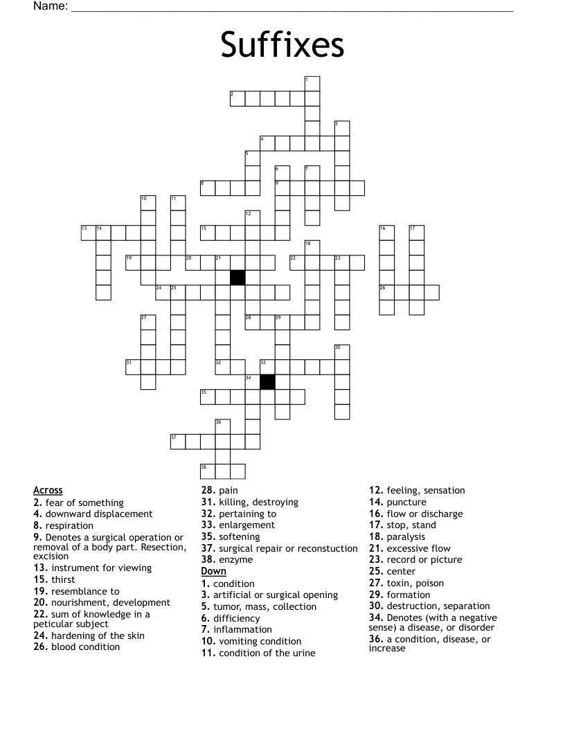 Suffixes Crossword