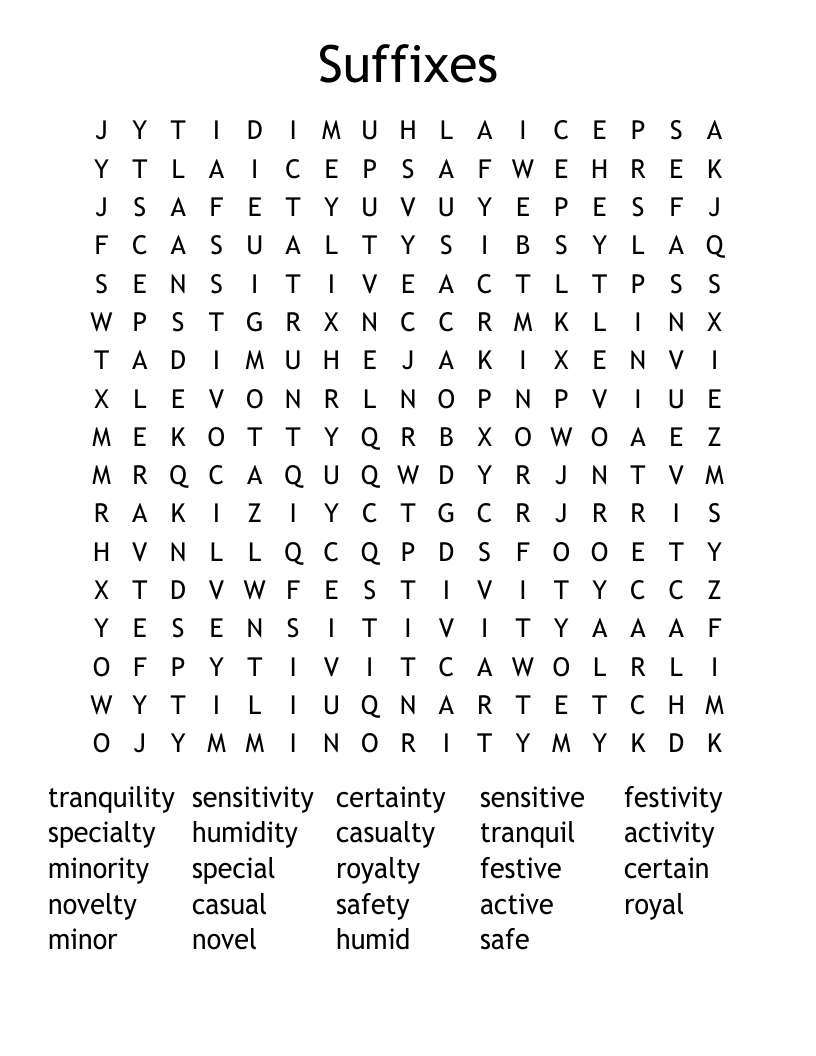 Suffixes Word Search
