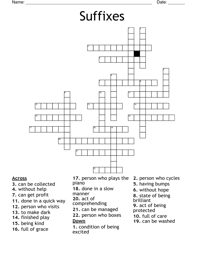 Suffixes Crossword
