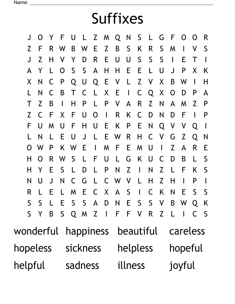 Suffixes Word Search