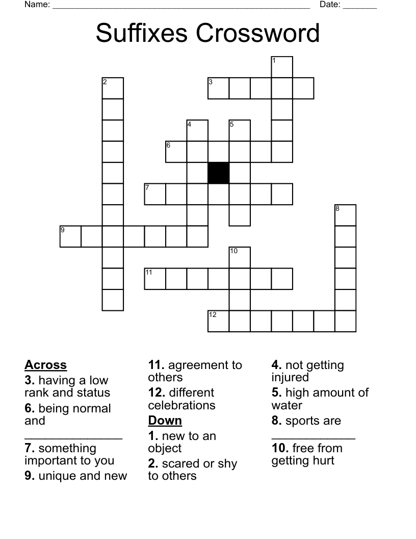 Suffixes Crossword
