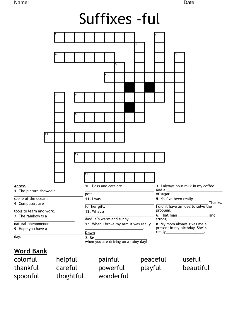 Suffixes  -ful Crossword