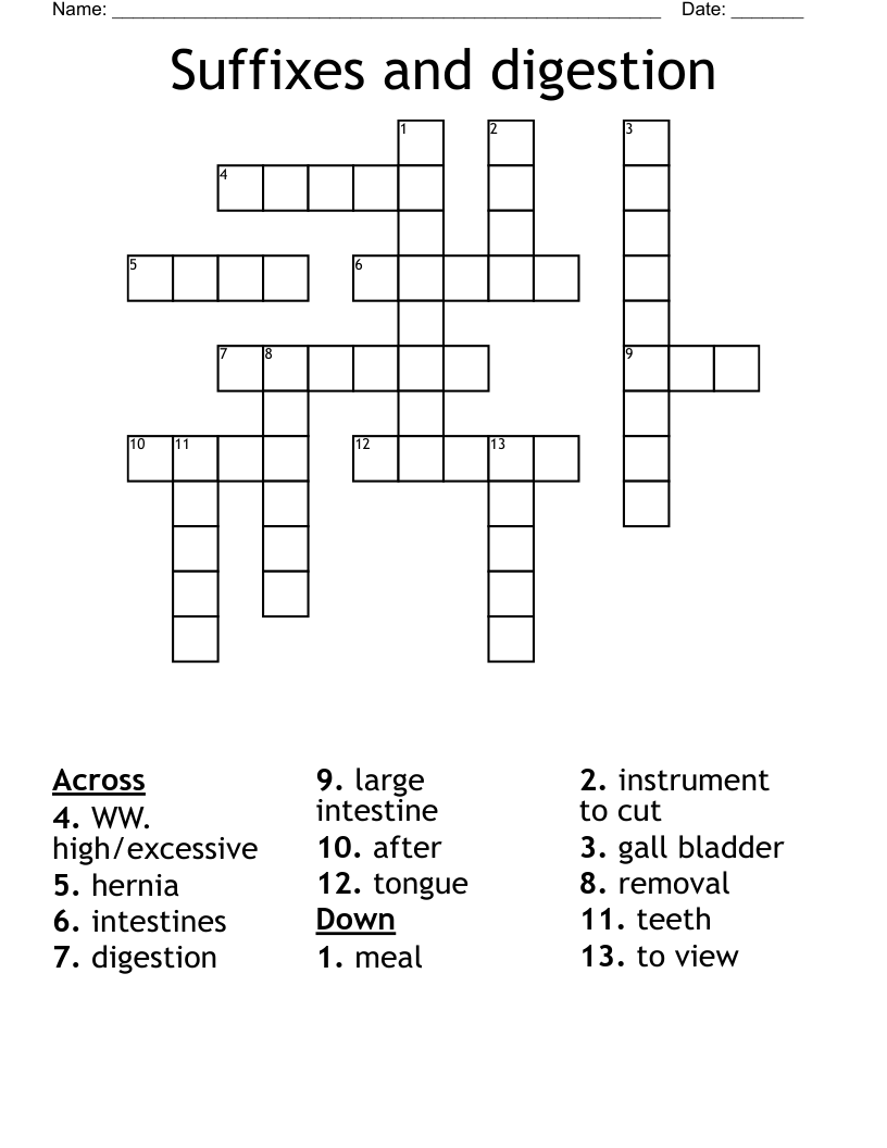 Suffixes and digestion Crossword