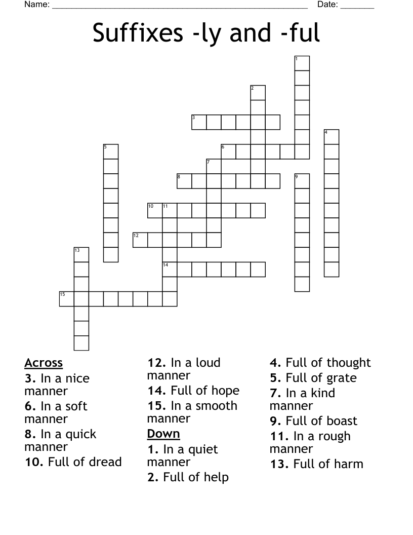 Suffixes -ly and -ful Crossword