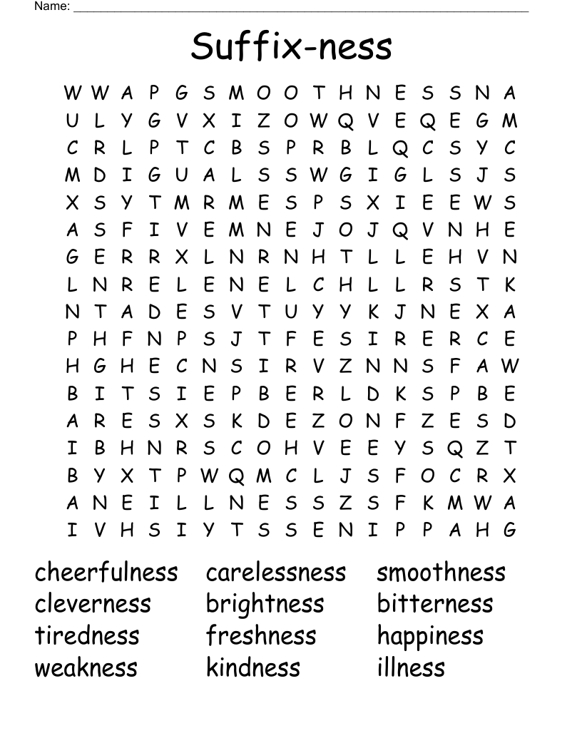 Suffix-ness Word Search