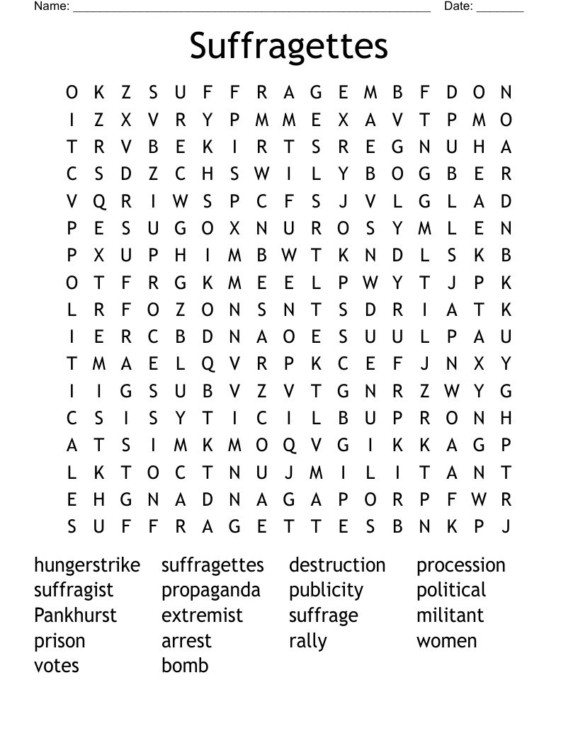 Suffragettes Word Search