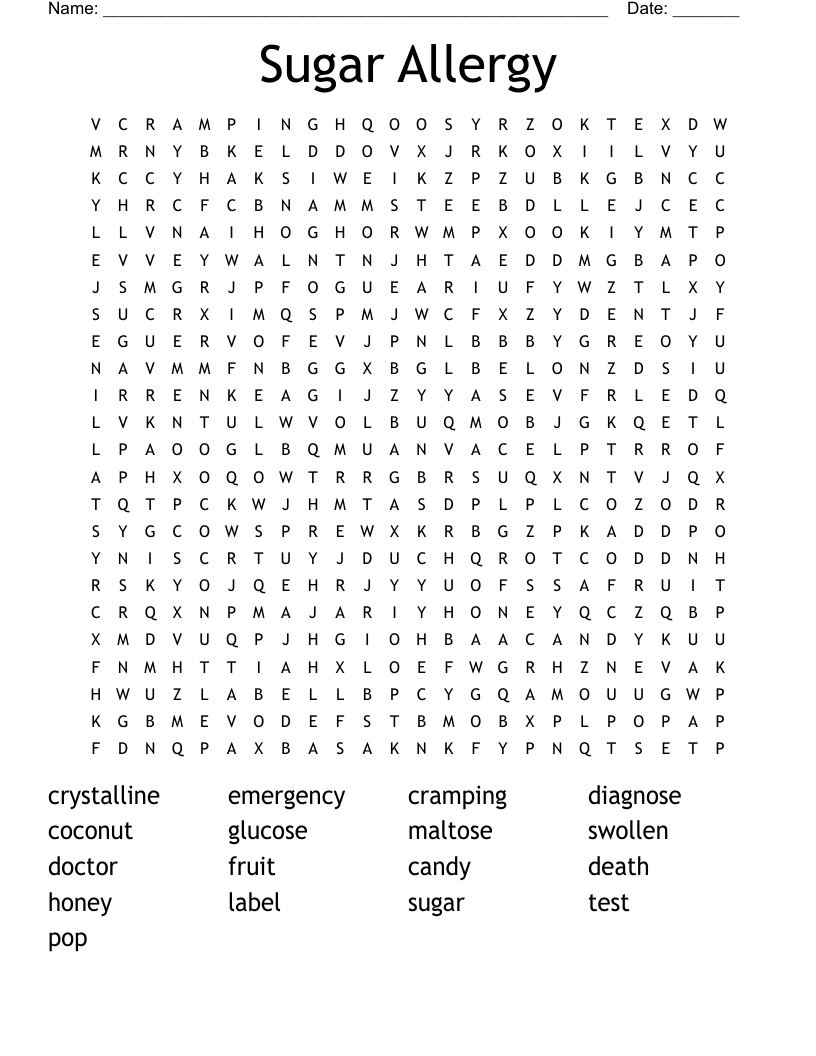 Sugar Allergy Word Search
