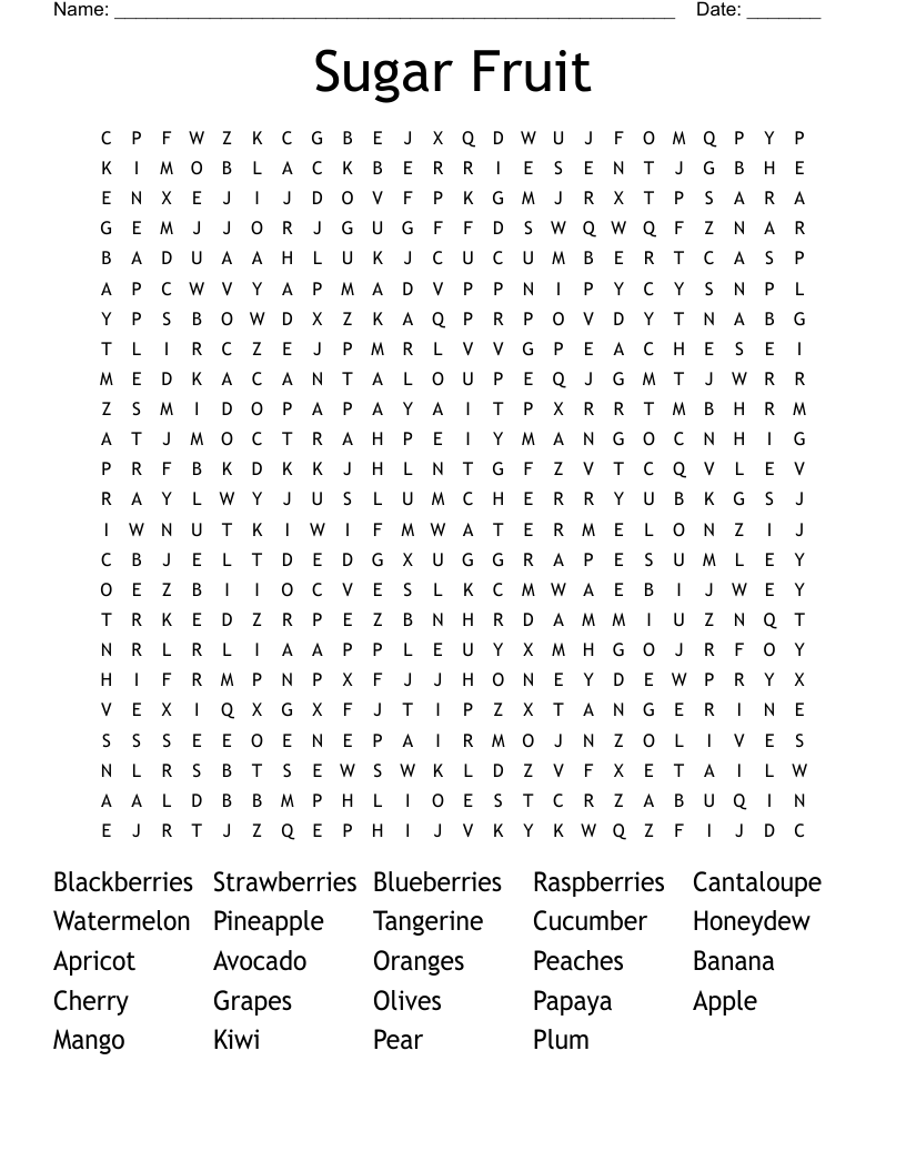 Sugar Fruit Word Search