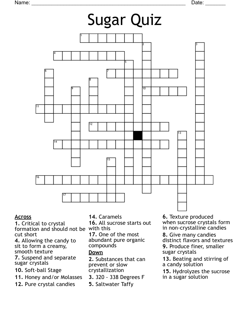 Sugar Quiz Crossword