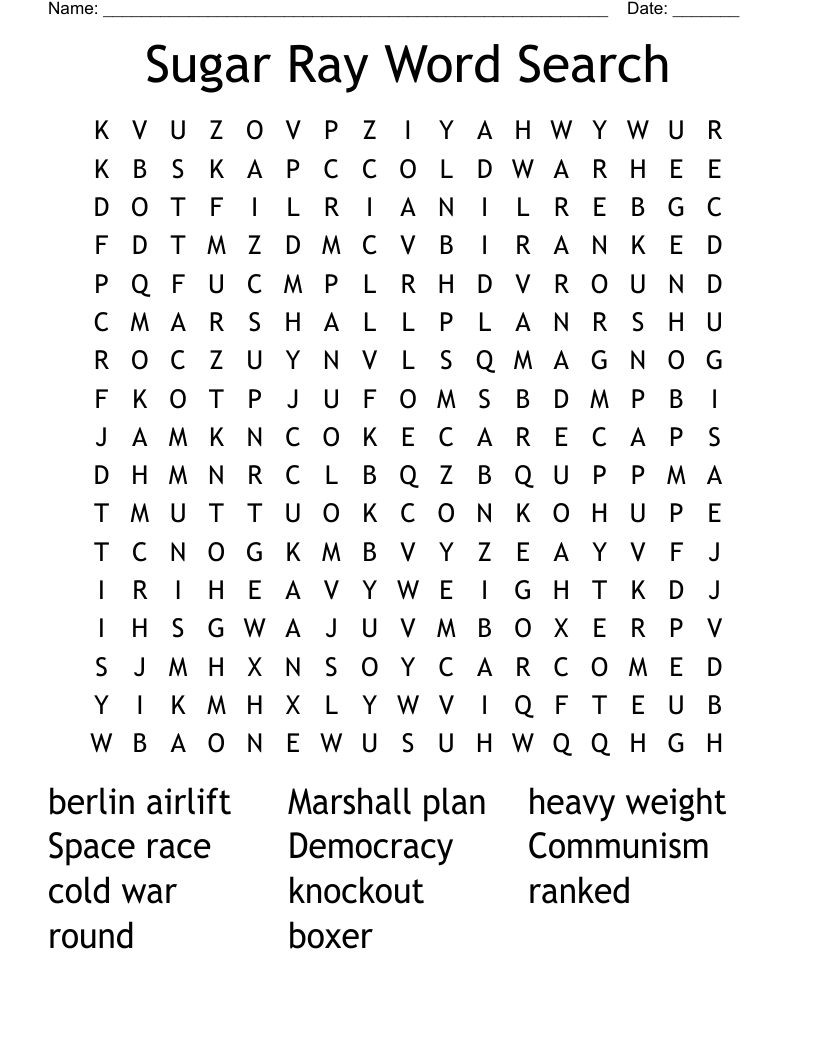 Sugar Ray Word Search