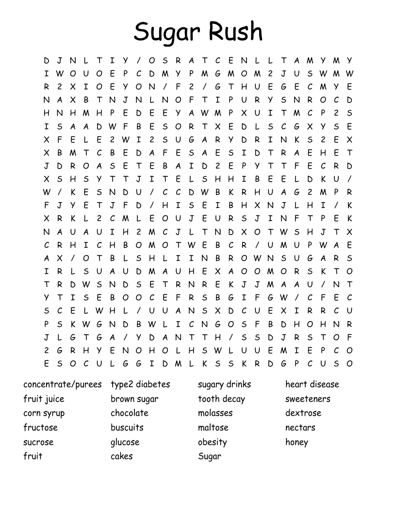 Sugar Rush Word Search