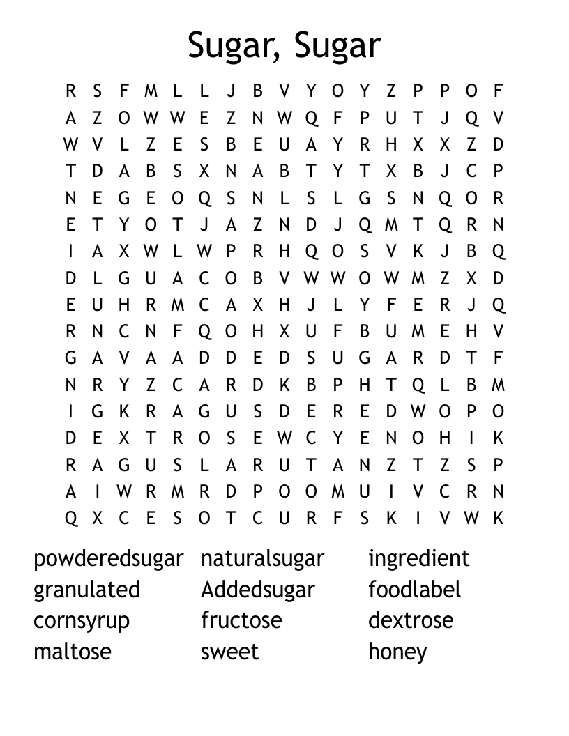 Sugar, Sugar Word Search