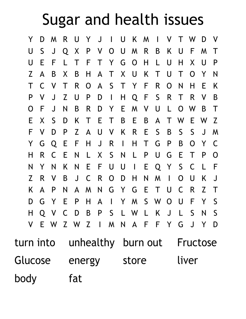 Sugar and health issues Word Search