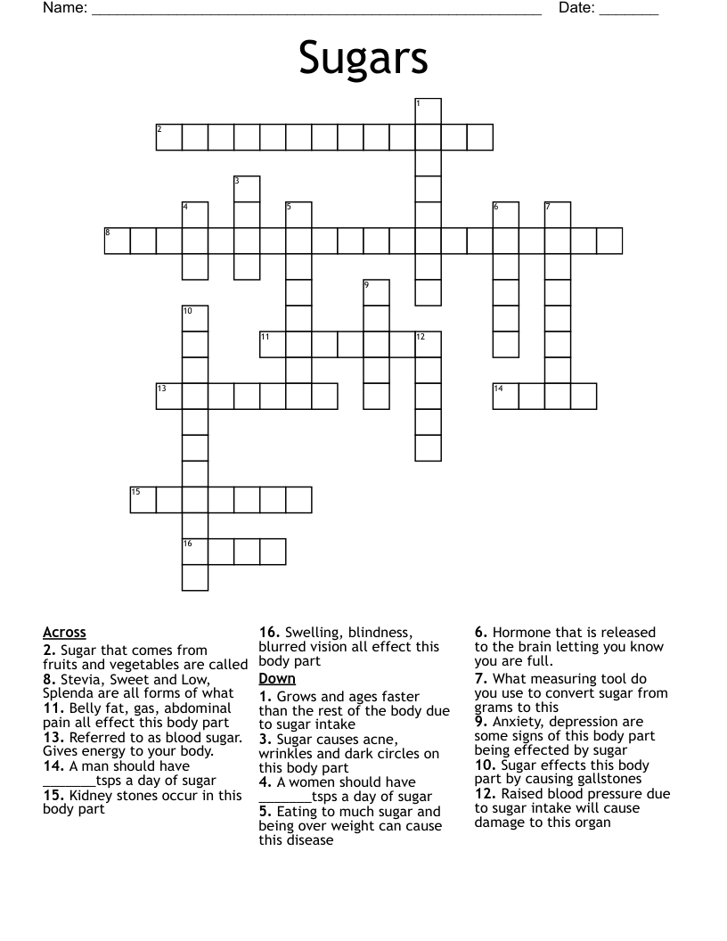 Sugars Crossword