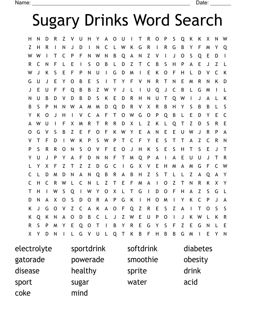 Sugary Drinks Word Search