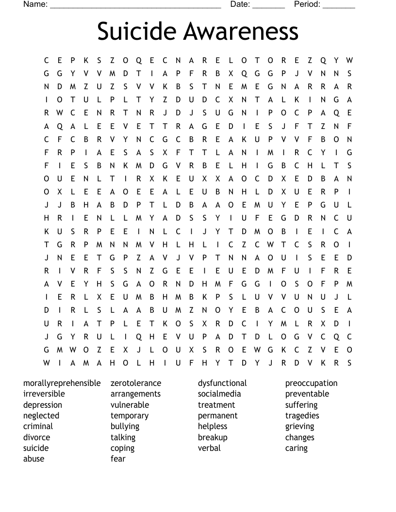 Suicide Awareness Word Search