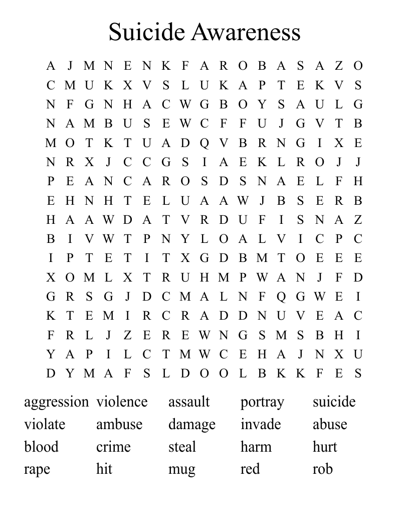 Suicide Awareness Word Search
