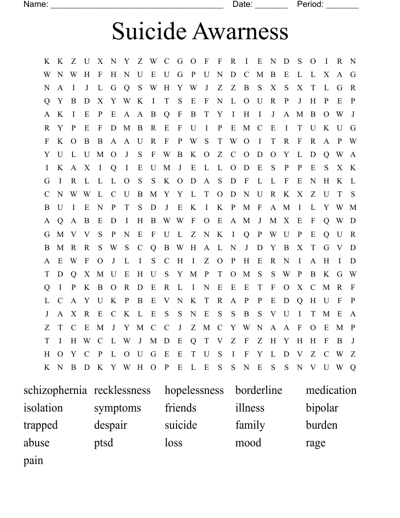 Suicide Awarness  Word Search