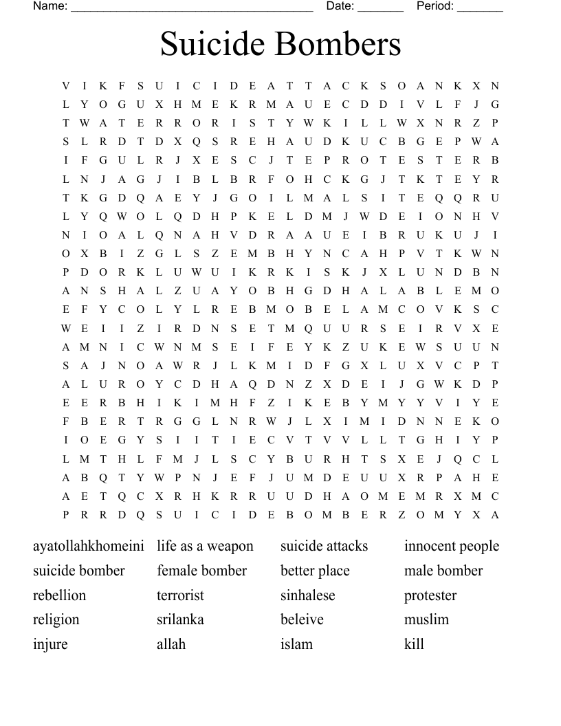 Suicide Bombers Word Search